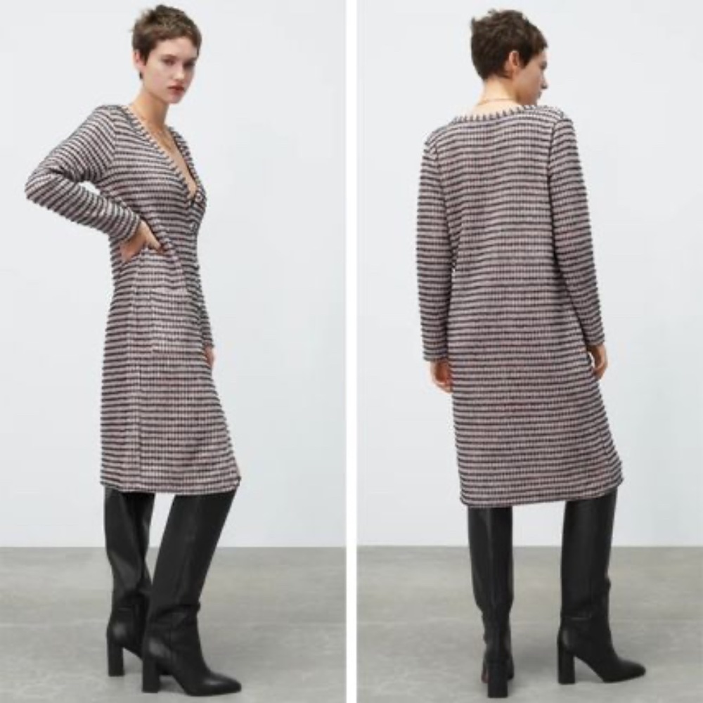 ZARA Textured Midi Sweater Dress Cardigan BNWT